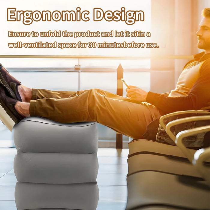 Inflatable Travel Foot Rest Pillow – Adjustable 3-Layer PVC Flight Footstool Cushion for Airplane, Car & Office