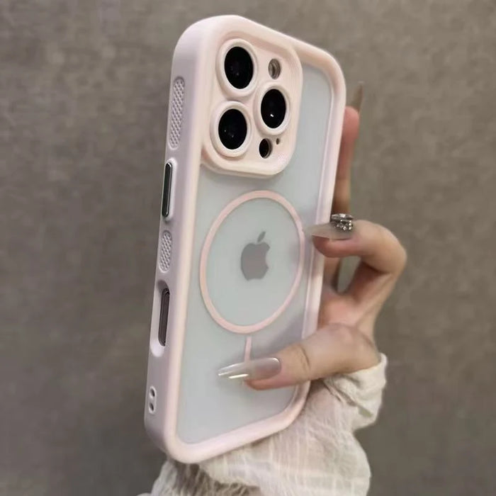 Magnetic iPhone Case MagSafe Compatible – Matte Transparent PC+TPU Bumper Cover for iPhone 11–17 / Pro / Max / Plus / Air (4 Colors)