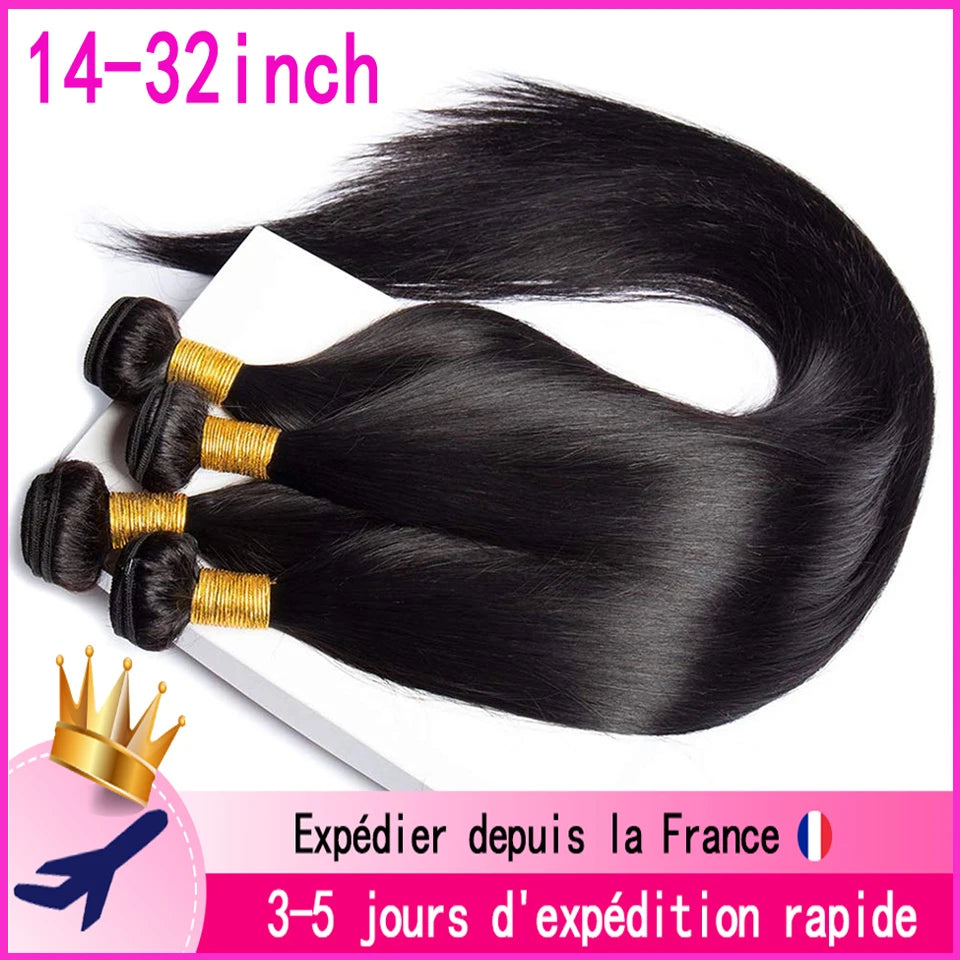Fashowbeauty 10A Brazilian Remy Straight Hair Bundles – 100% Human Hair, Natural Color | 12–32 inch | Single & Multi-Bundle Sets | Fast Ship from France