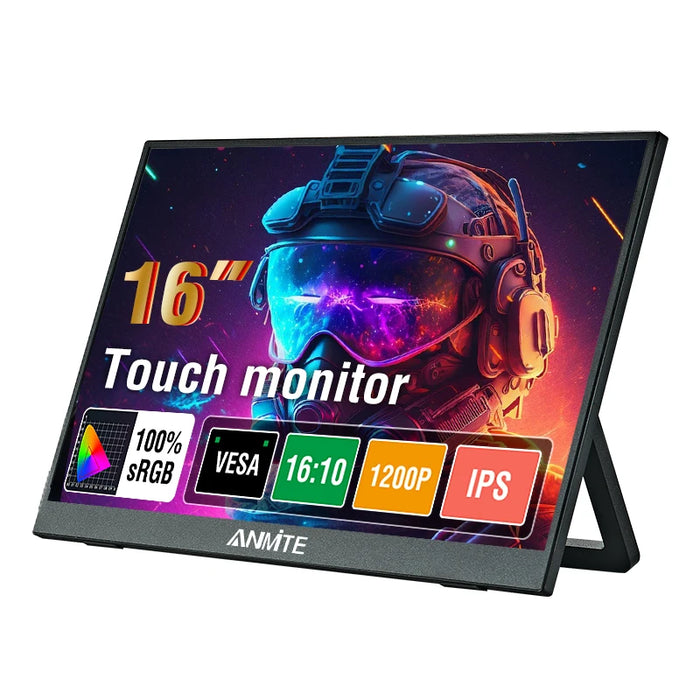 Anmite 16 Portable Monitor – 1920x1200, IPS, 60Hz, HDR10, 100% sRGB, 350 nit, 178°, AMD FreeSync, Built-in Speakers, Mini HDMI + USB-C, VESA – Touch or Non-Touch Version