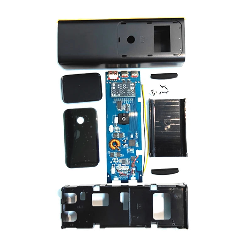 DIY Power Bank Shell – 4x 21700 Batteries, 100W Two-Way PD Fast Charging, Dual USB-C + USB-A, LED Display, 20000mAh, ABS-PVC, Grey/Black – Soldering Required