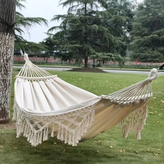 Bohemian Double Hammock for 2 – Heavy Duty Rope Outdoor Hammock with Tassels & Carry Bag