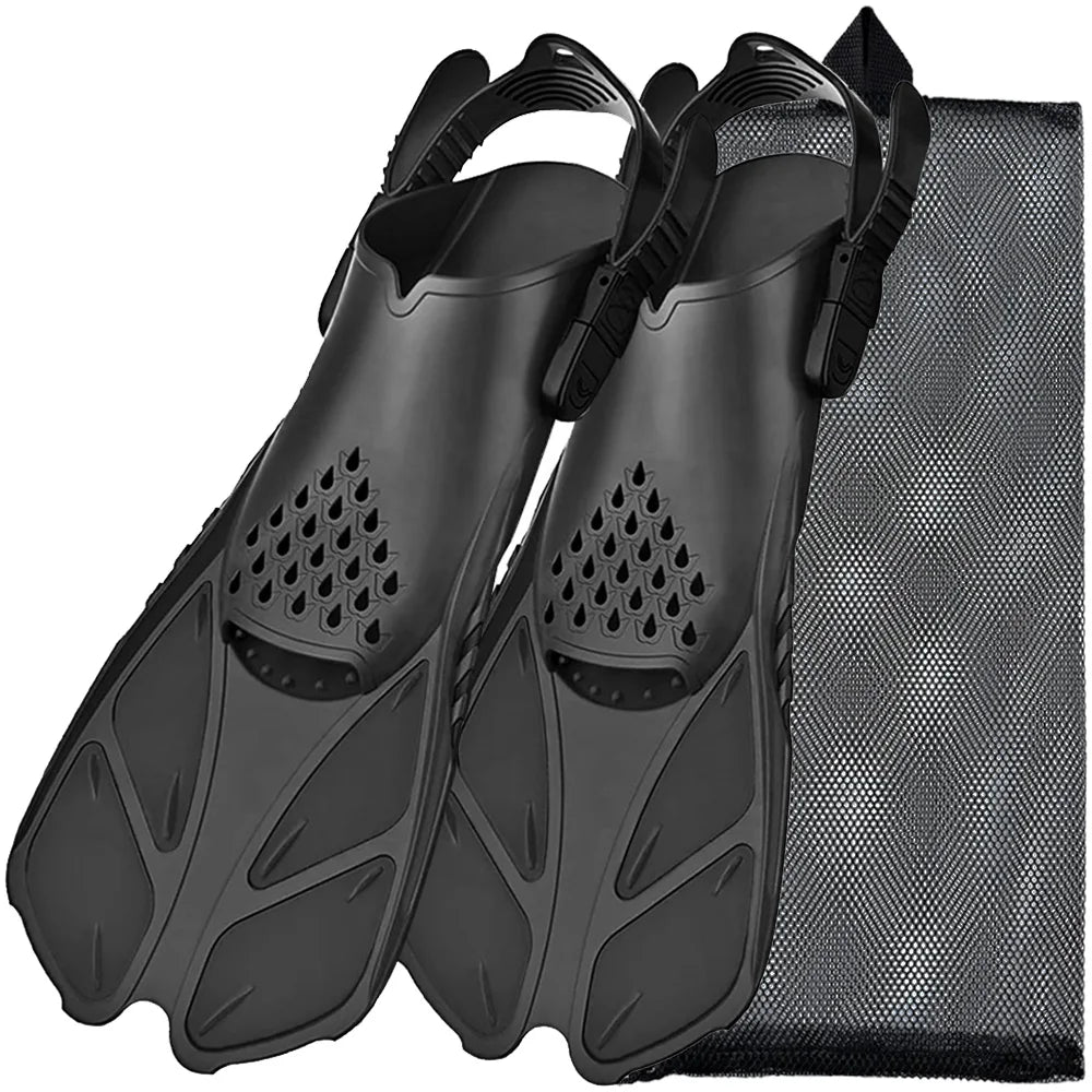 JoyMaySun Short Silicone Snorkel Fins – Adjustable Buckles, Open Heel, Travel Size | 6 Colors | 2 Sizes: S/M & L/XL | Adults | 689g