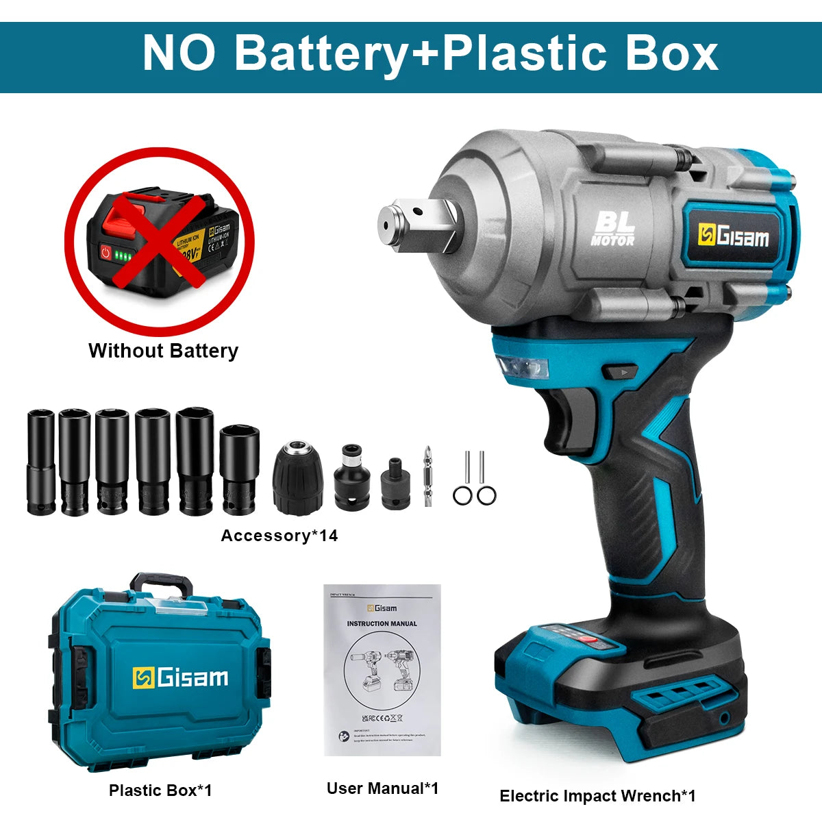 Gisam 2000N.m Brushless Cordless Impact Wrench 1/2" – 18V Makita Battery | 33 Variants | CE Certified | Handheld | Ships Worldwide